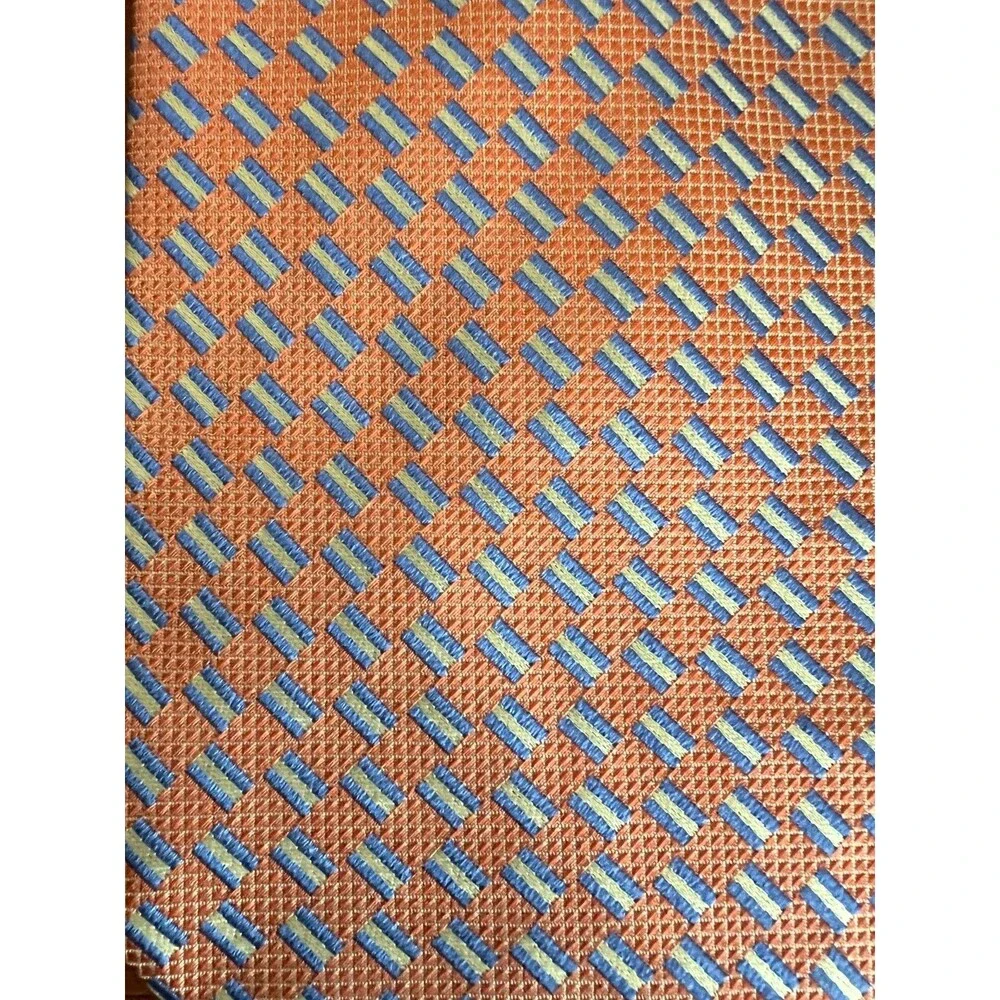 Shore & Singer Silk Tie, Orange Blue Geometric Men’s Necktie, Handmade Silk Busi